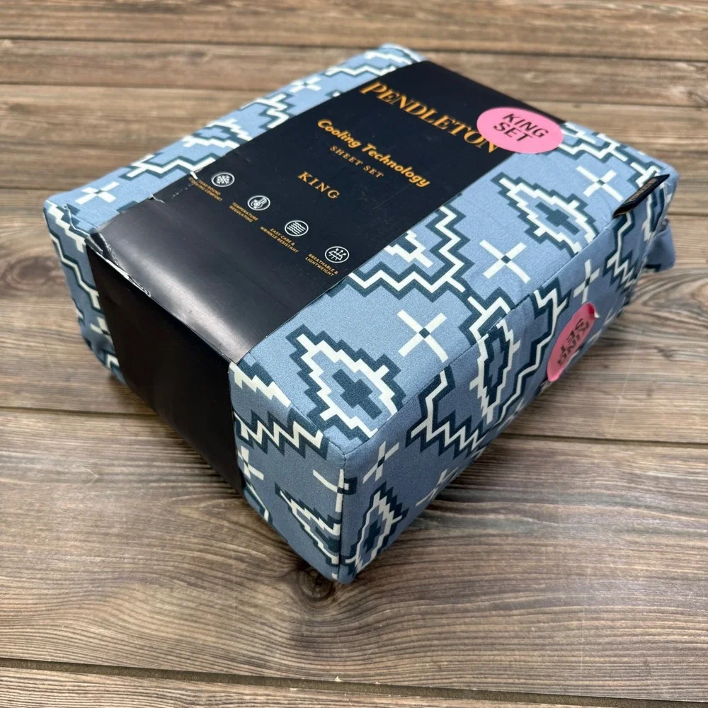 Pendleton King Sheet Set Dusty Blue Otero Cooling Geometric Southwestern NEW